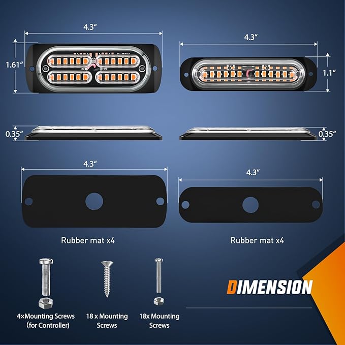 Nilight 8PCS Led Strobe Lights with Controller 12V 24V Sync Feature Amber Light 12 24 LED Surface Mount Emergency Hazard Warning for Vehicle Car Truck RV ATV