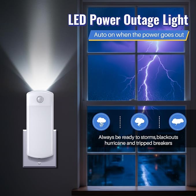 3 Pack 4 in 1 LED Power Failure Light for Home Emergency Power Outage | Rechargeable Plug in Flashlights with Motion Sensor, LED Emergency Light for Home Power Failure Black Outs Hurricane Supplies