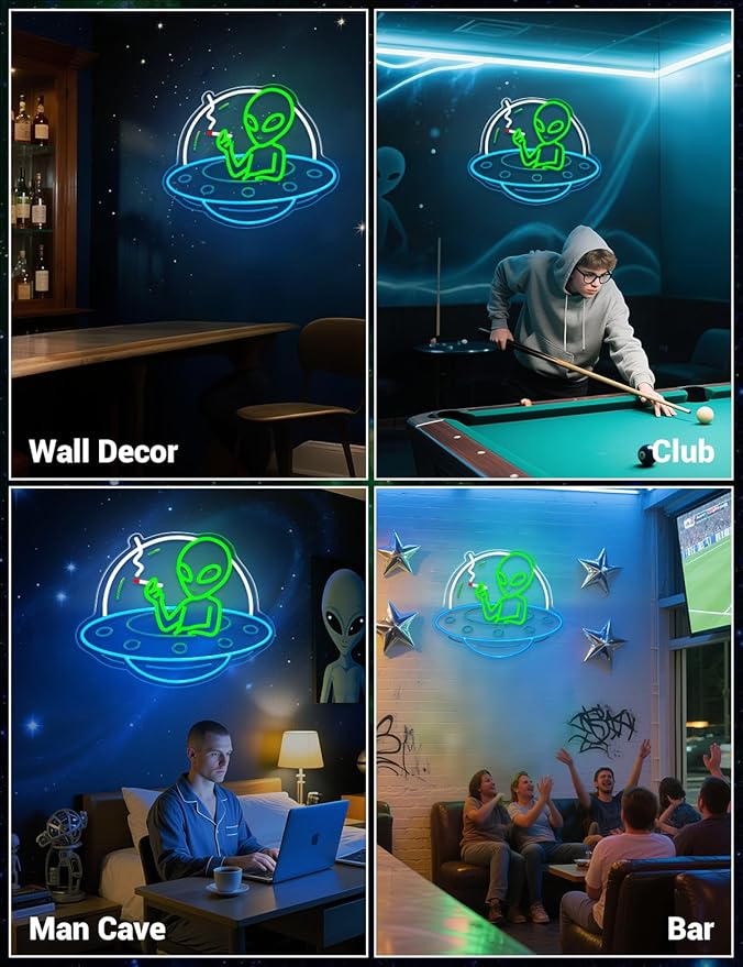 Alien Neon Signs for Wall Decor, UFO Neon LED Signs Light for Man Cave, USB Dimmable Alien LED Light for Bar Party Birthday Christmas Gift (UFO Alien)