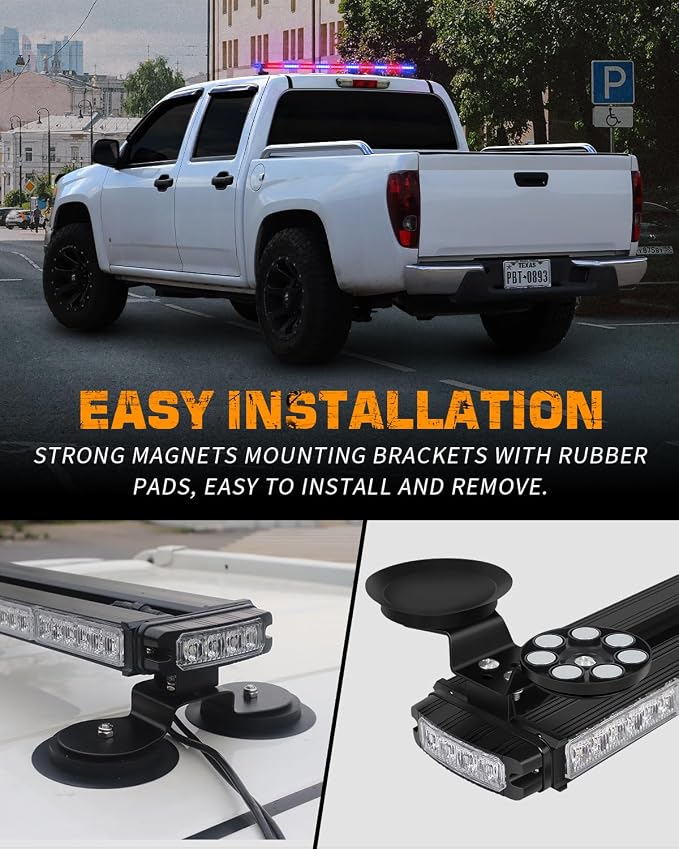 45.5" 128 LED Roof Strobe Light Bar Top Double Side Safety Lights | Rooftop Warning Hazard Emergency Caution Lights w/ Controller for Tow/Plow Trucks Construction Vehicles (Red/Blue)
