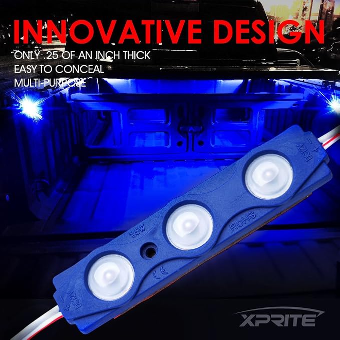 Xprite Blue LED Truck Bed Light Kits Rock Lights with On/Off Switch, for Pickup Footwells, Running Boards, Cargo, Under Car, Tonneau Cover, Rail Lighting - 8 PCs