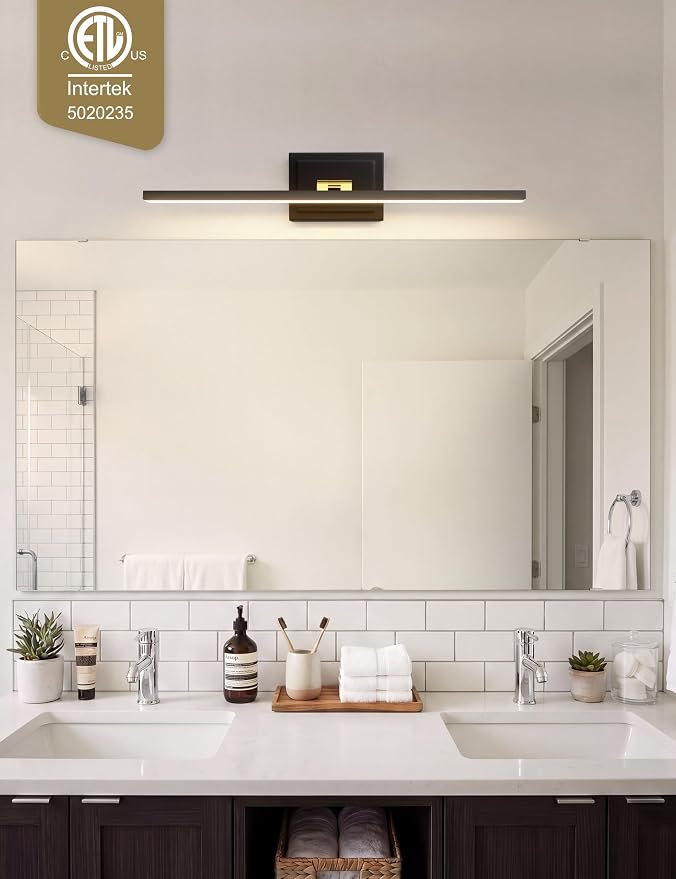 VOLISUN Modern Bathroom Vanity Light 31.5 inch, Rotatable, 18W Dimmable 5CCT Led Bathroom Light Fixture Over Mirror, Black Gold Bar Vanity Light for Bathroom Mirror Cabinets-ETL Certificated