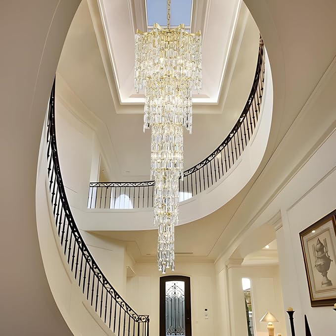79" Large High Ceiling Chandelier, 21-Light Gold Long Staircase Chandeliers Luxury Foyer Chandelier Top K9 Crystal Tiered Ceiling Light Fixture for Staircase Entryway Hallway Living Room