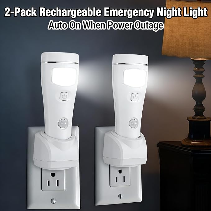Multi-Function Motion Sensor Night Light, LED Emergency Lights for Home Power Failure, Rechargeable Plug in Flashlights for Household (3 Pack)