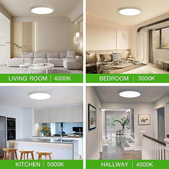 15.8 Inch White LED Flush Mount Ceiling Light Fixture (4 Pcs) | 32W 3200LM, Dimmable Light Brightness, Lower Energy Bills, CRI>88, Eye-Friendly, for Bedroom, Kitchen, Living Room