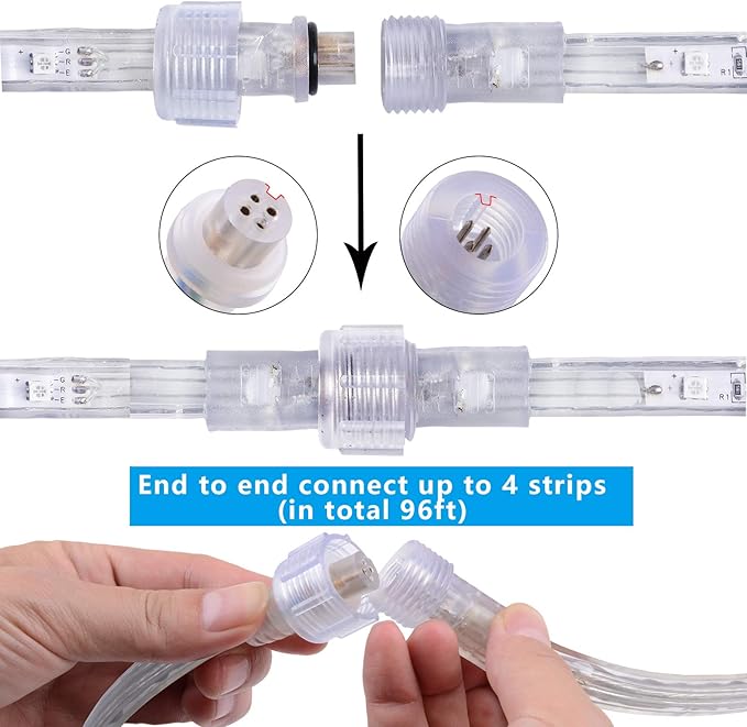 16.4ft RGB Strip Light Remote ETL Waterproof | 8 colors + multiple modes. Connectable up to 12 strips. 50,000hr lifespan. Indoor/outdoor for home, patio, Christmas.