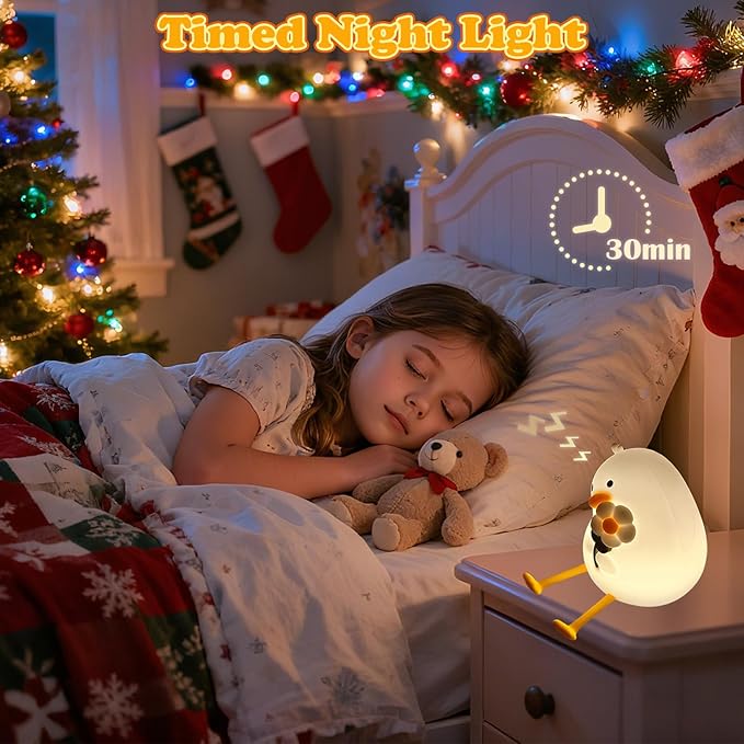 Animal Night Light for Kids, Cute Duck Night Light with Timer, Dimmable Silicone Lamp with 3 Brightness Levels, Rechargeable Nightlight, LED Squishy Bedside Lamp for Boys Girls Toddler (Flower Duck)