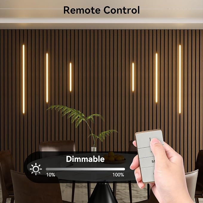 LED Recessed Wall Lighting Kit for Wall Panels CCT COB Strip Lights with Remote Controller, 6pcs Adhesive Wall Strip Lights, Dimmable 3000K-6000K for Wood Slat, Acoustic Panels, Kitchen, Stairs