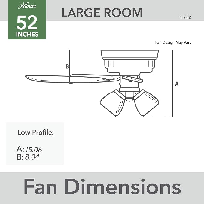 Hunter Crestfield, Indoor, Ceiling Fan, Quiet, 52 inch, Matte Silver | with LED Lights and Pull Chain, Low Profile Flush Mount, 5 Blades, For Bedroom, Living Room, Kitchen, 51020