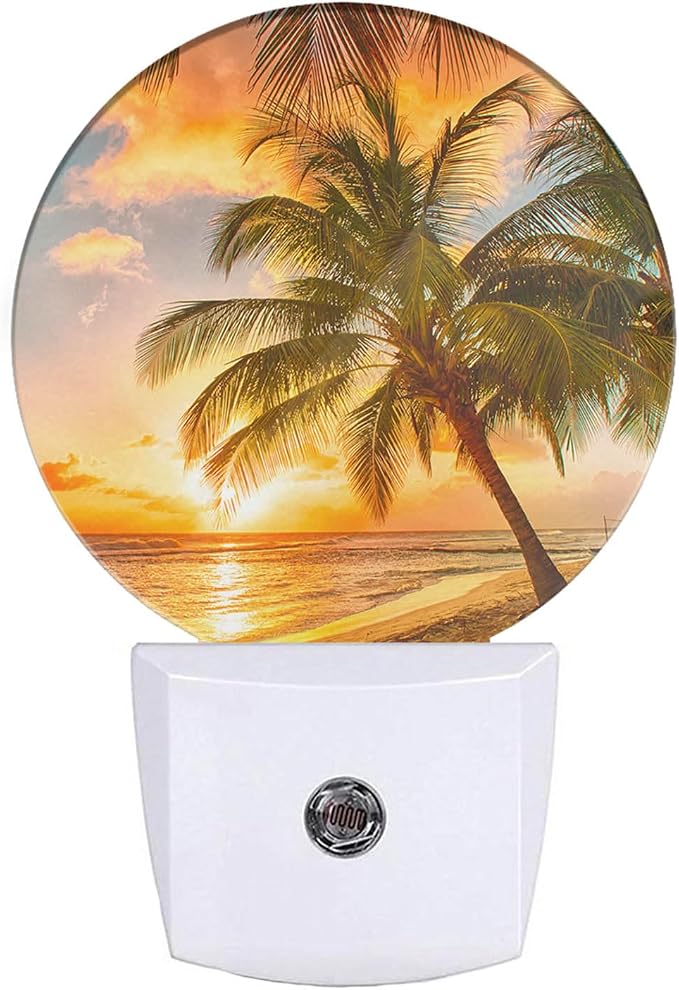 EKOBLA Sunset Beach Night Light, Summer Seaside and Palm Tree Night Lights Plug Into Wall with Auto Sensor for Home Decor