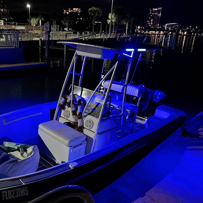 Nilight Marine LED Pods Navigation Lights 2PCS 54W Blue White Flood Beam Ponton Boat Deck Dock Lighting for Night Fishing T-top Stern Yacht Kayak Port Sailboat Trucks Tractors