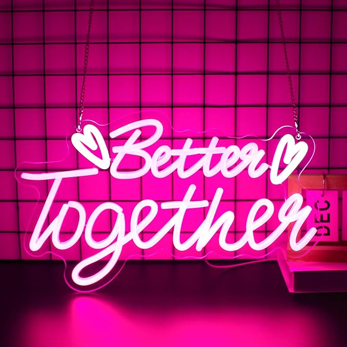 Neon Sign, Neon Signs for Wall Decor LED Signs Neon Light | Better Together Neon Sign, Pink LED Signs for Bedroom, Wedding, Valentine's Day, Business, Pink Decor, Gift, USB Powered