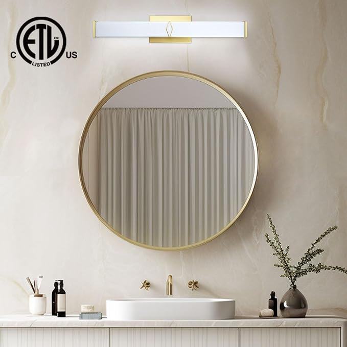 24 Inch Bathroom Vanity Light 2500LM, 5700K Daylight White Modern Bathroom Light Dimmable, AC 120V 25W Gold LED Vanity Lighting Fixtures Wall Sconce ETL Certified, 1Pack