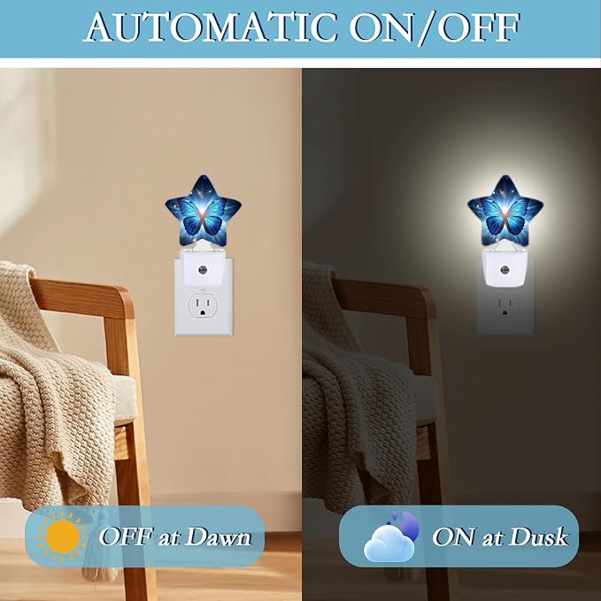 Blue Butterfly Night Light,Plug Into Wall Decor Nightlights for Bedroom,Bathroom,Hallway,Stairway,Kitchen,with Dusk to Dawn Light Auto Sensors Led Night Lights Room Gifts