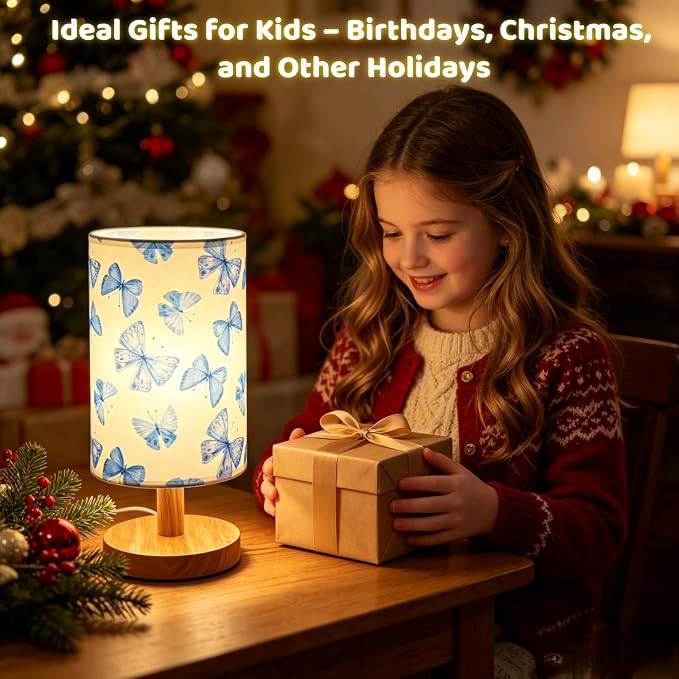 Butterfly Lamp,Butterfly Kids Table Lamp for Bedroom Girls Bedside Lamps 3 Colors Nightstand Night Light with Cartoon Lampshade Desk Lamp for Boys Girls Room Nursery Decor,Butterfly Gifts for Girls