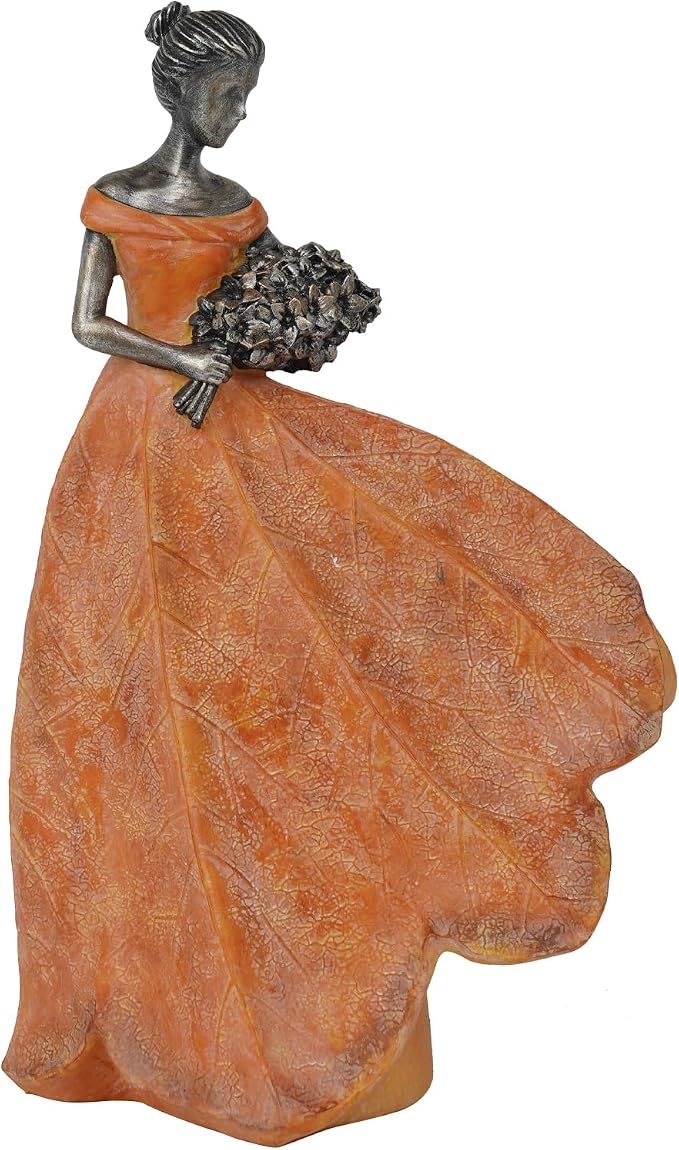 Guichifun Fairy Statue Orange Leaf Angel Girls 7.5 x 4.5 x 11.5 Inch | Resin, Fall Thanksgiving Decor, For Outside or Inside, Rustic Garden Outdoor Yard Figurines, Gift