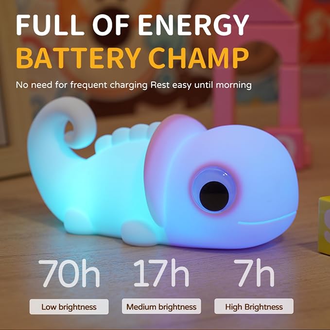 Night Light for Kids, Cute Soft Silicone Chameleon Lamp, Dimmable Timer Nursery Portable Kawaii Lamps, Bedside Lamp for Baby Toddler Adult(Chameleon - Blue)