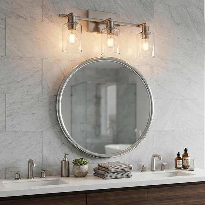 3 Light Track Lighting Fixtures Ceiling, Brushed Nickel Wall Scones | Modern Track Lighting Kit with Clear Glass, Rotatable Spotlight Ceiling Mount for Kitchen Shop Hallway Restaurants