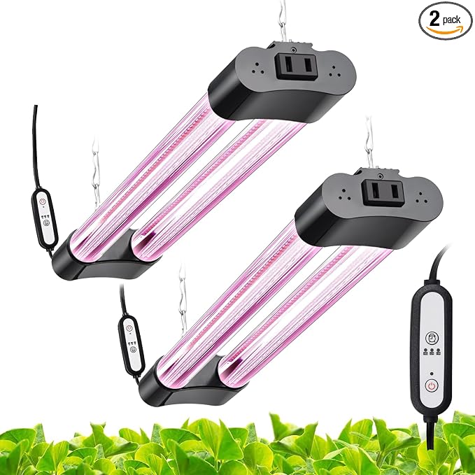Hlite LED Grow Light 16 inch, Hanging Full Spectrum Linkable 2 Pack | Linkable Plant Grow Lights for Indoor Plants, Auto On/Off Timer, Seed Starting to Bloom, Plug and Hanging, Pinkish White
