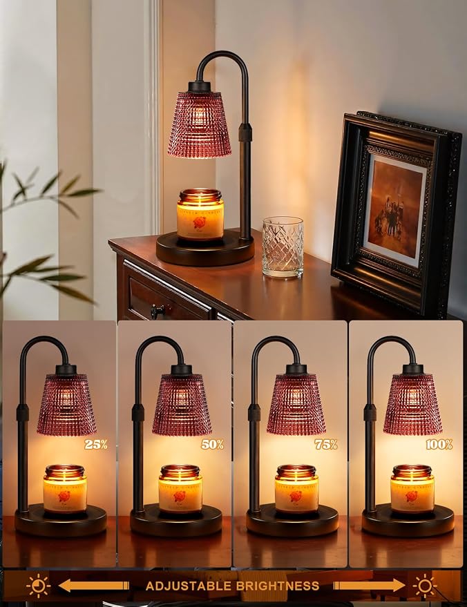 Innqoo Pomegranate Red Candle Warmer Lamp with Timer, Dimmable Candle Warmer for Home Decor, Height Adjustable Candle Lamp for Jar Candles, Birthday Gifts for Women Mom, House Warming Gifts New Home