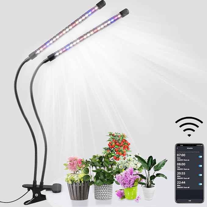 Led Grow Lights for Indoor Plants Full Spectrum, Smart WiFi Led Grow Light with Timer, Dimmable Clip on Grow Light App/Voice Control, Compatible with Alexa/Google/Siri (2 Tube)