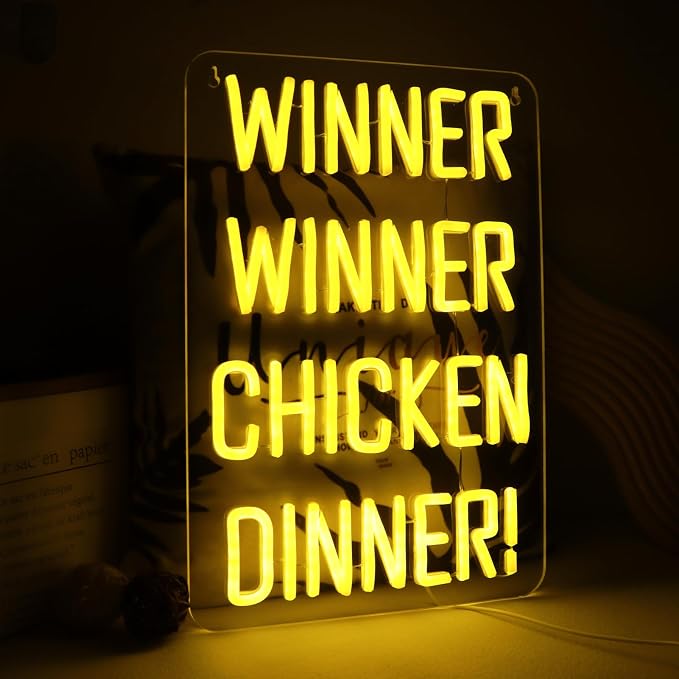 WonderfulLife Winner Winner Chicken Dinner Neon Sign for Game Zone Decor,Shooting Games Led Lights for Man Cave Gaming Room Internet Bar or Bedroom Decoration.5V USB Powered,Easy Hanging.