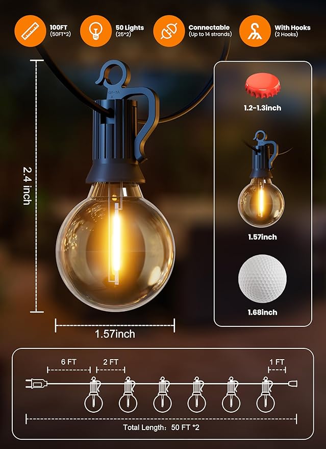 Outdoor-String-Patio-Lights-100FT-50-LED-Patio-Lights-Waterproof-Connectable-Shatterproof-Hanging-String Light-Outside-Backyard-Porch-Deck-Balcony-Garden-House-Yard-Decor-Lighting-Edison-Bulbs-2200K