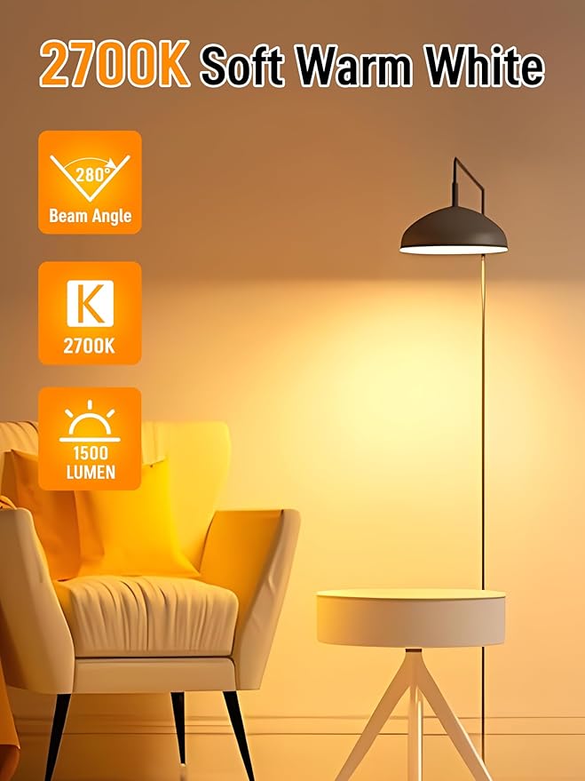 12 Pack LED Light Bulbs 100 Watt Equivalent, A19 15W Soft Warm White 2700K, 1500 Lumens Super Bright E26 Standard No Flicker Energy Saving Lamp Bulb for Home, Bedroom, Office, 15000 Hrs, Non-Dimmable