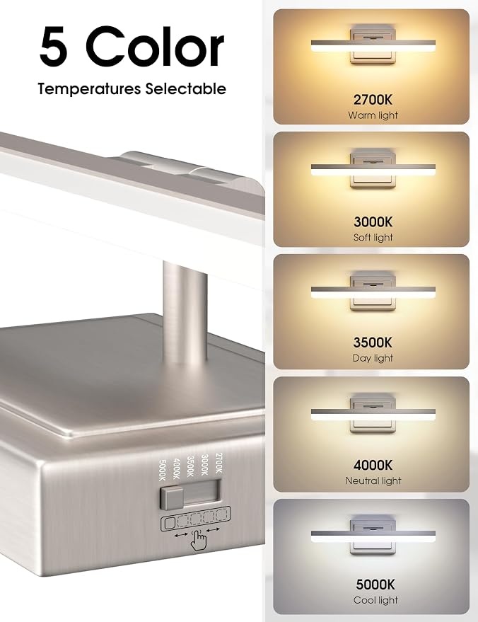 VOLISUN Modern Bathroom Vanity Light 15.7 inch, Rotatable, 20W Dimmable 5CCT Led Bathroom Light Fixture Over Mirror, Brushed Nickel Bar Vanity Light for Bathrooms Mirror Restroom-ETL Certificated