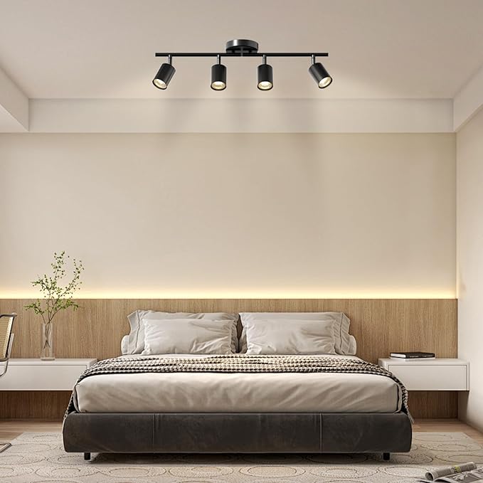 LED 8 Light Track Lighting Kit, 3 Color Adjustable Ceiling Spot Lighting Includes 8 x GU10 Bulb, Modern Track Light Fixture with Rotatable Heads for Kitchen, Living Room, Bedroom