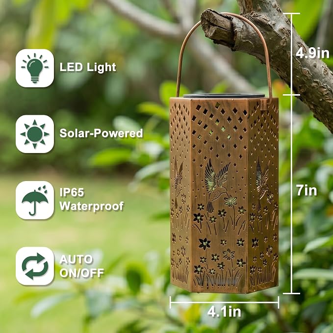 Eandisom Birthday Gifts for Women Solar Lanterns Outdoor Waterproof | Hummingbird Hanging Solar Lights Outside for Yard, Patio, Garden Decor, Mothers Day Gifts for Mom Grandma