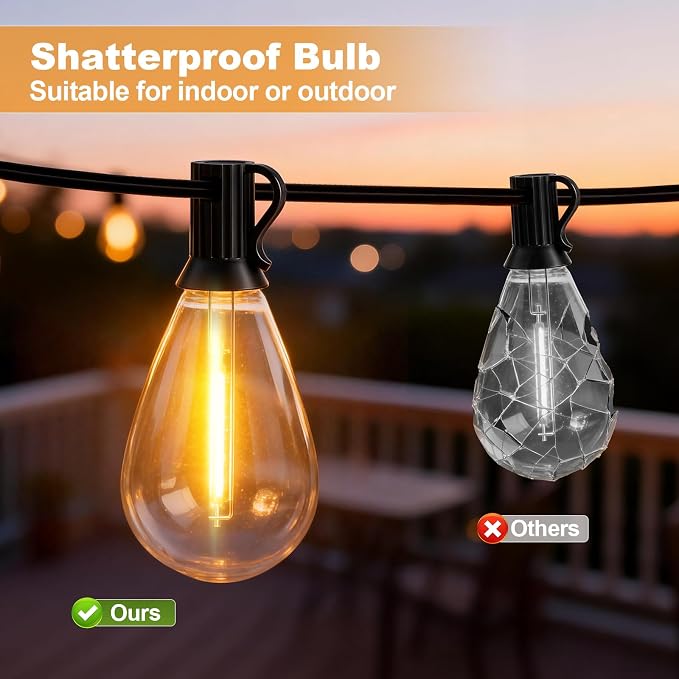 50(40+10)FT Outdoor String Lights, 15m Waterproof Remote LED Patio Lights with 19+1 S11 Bulbs 10FT Extension Cable, Dimmable Outside Hanging Lights for House, Porch,Yard,Garden,Bistro, Gazebo lighting