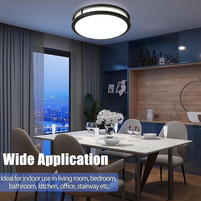 OOWOLF 2-Pack 36W 13inch LED Flush Mount Ceiling Light Fixture Dimmable Matte Black, Easy to Install LED Ceiling Lamp Fixture Without Flicker, Super Bright 3600LM 5CCT Daylight White