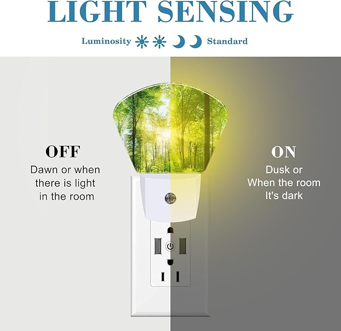 Light in The Lush Forest Night Light Plug into Wall, Sun Light Night Light with Dusk to Dawn Sensor for Kid Girls Boys Women Men Bedroom, Hallway, Kitchen, Bathroom, Stairs Decor