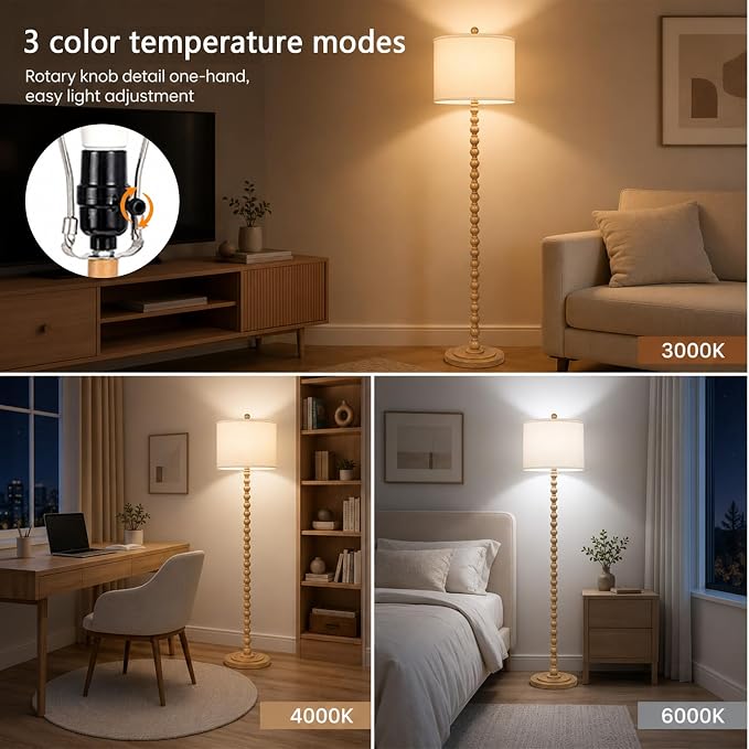 Floor Lamps for Living Room, Adjustable Color Temperature Standing Lamp, | Vintage Farmhouse Floor Lamp with Rotary Switch, Rustic Resin Tall Lamps for Living Room, Bedroom, Office, Corner
