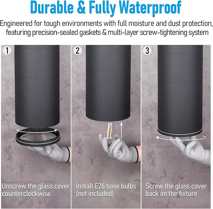 LEONLITE Modern Outdoor Cylinder Wall Lights 22", Porch Light in 2 Lights, Up Down Lights, Matte Black Waterproof Wall Sconce, Aluminum, E26 Base, Exterior Light Fixture Wall Mount, ETL, Pack of 2