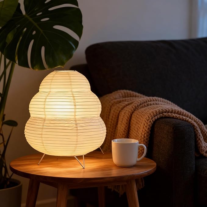 Cute Paper Lamp, Ambient Lighting Lamp, Cozy Accent Side Table Lamp, Small Warm Glow Light for Bedroom Living Room Desk (White, 10.24"x9.06"x9.06")