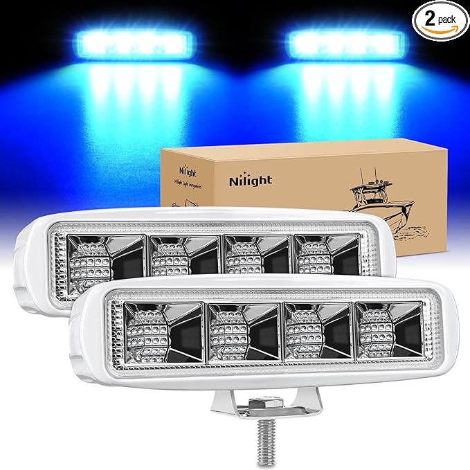 Nilight Marine LED Pods Navigation Lights 2PCS 72W Blue Beam Flood Beam Ponton Boat Deck Dock Lighting for Night Fishing T-top Stern Yacht Kayak Port Sailboat Trucks Tractors