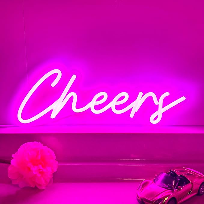 Cheers Neon Sign,Dimmable Pink Neon Signs for Wall Decor, LED Neon Bar Light for Room Background Decor,Cheer Light Up Sign Neon for Bar Birthday Party Wedding 16.5x7in