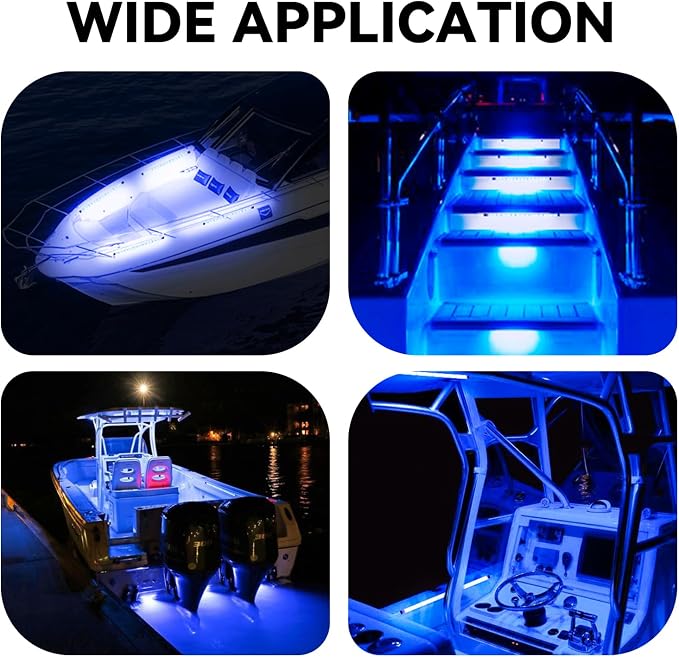 Boat Interior Lights Blue,Waterproof Led Boat Lighting, Marine Led Strip Lights, Super Bright Marine Lighting for Night Fishing Courtesy Lights for Pontoon Kayak Yacht Sailboat (Blue 4PCS)