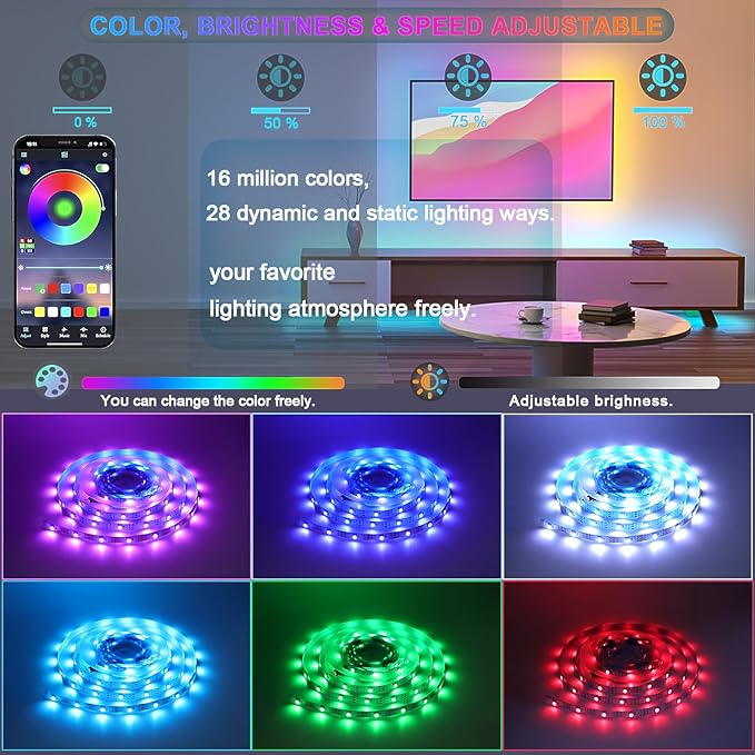 Meiyue LED Strip Light Motion Sensor Under Bed Lights 9.84FT RGB,Remote/APP Control,Dimmable,Music Sync,Auto-Off Timer,Motion Activated Led TV Night Light for Bed Stair Cabinet Party Computer Desk