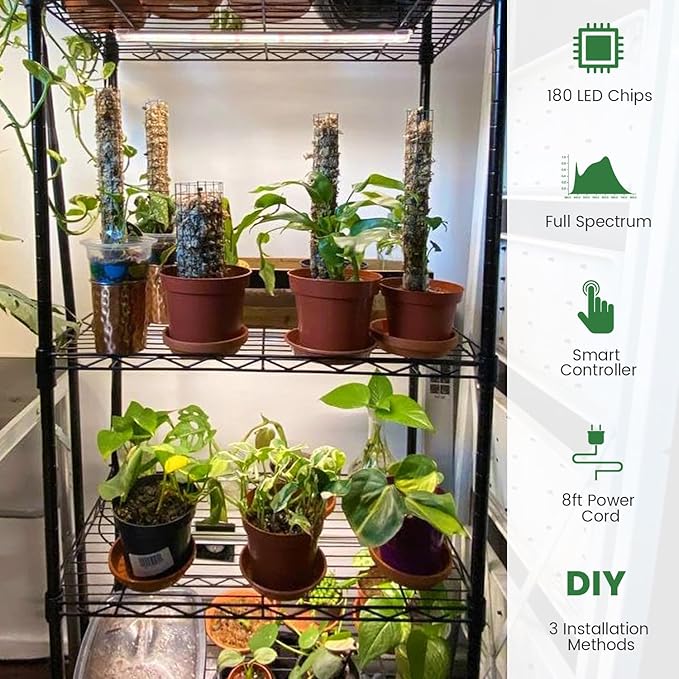 Kullsinss 16in Grow Lights for Indoor Plants, 3-Bar 180 LEDs Full Spectrum | 5000K 15W Plant Light Strips for Indoor Growing, Seedling, Succulent, Plant Lamp with 6/12/16H Auto Timer, 5 Dimmable Levels