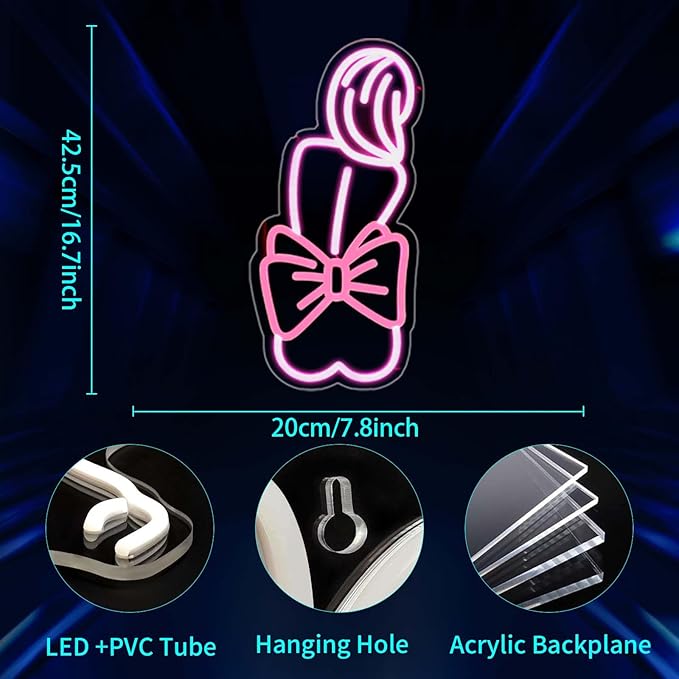 Lady Neon Sign - Pink Bow Neon Signs for Wall Decor, Lady Led Sign for Bar, Party, Home, Room Decor, USB Powered