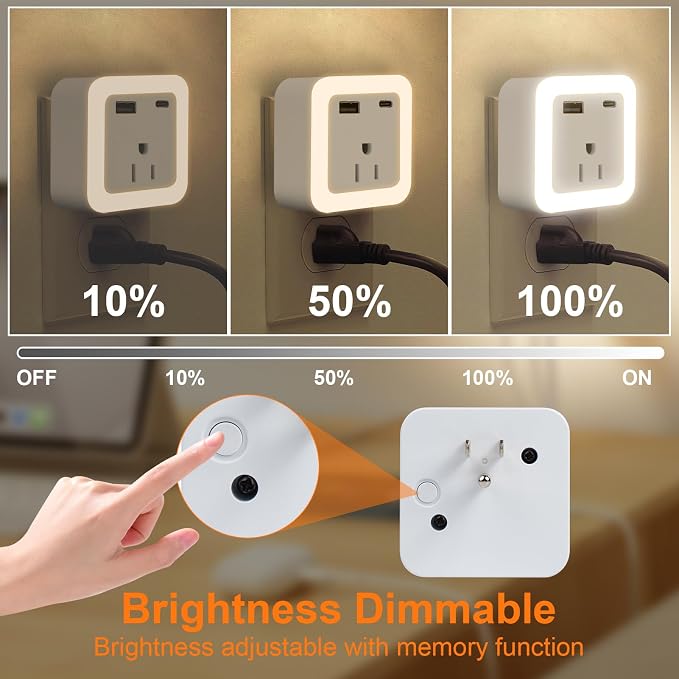 Night Lights Plug Into Wall 4 Pack Rechargeable Battery Backup Light | Dusk to Dawn Sensor Night Light with Outlet Expander for Adults Kids Bedroom, Kitchen, and Bathroom