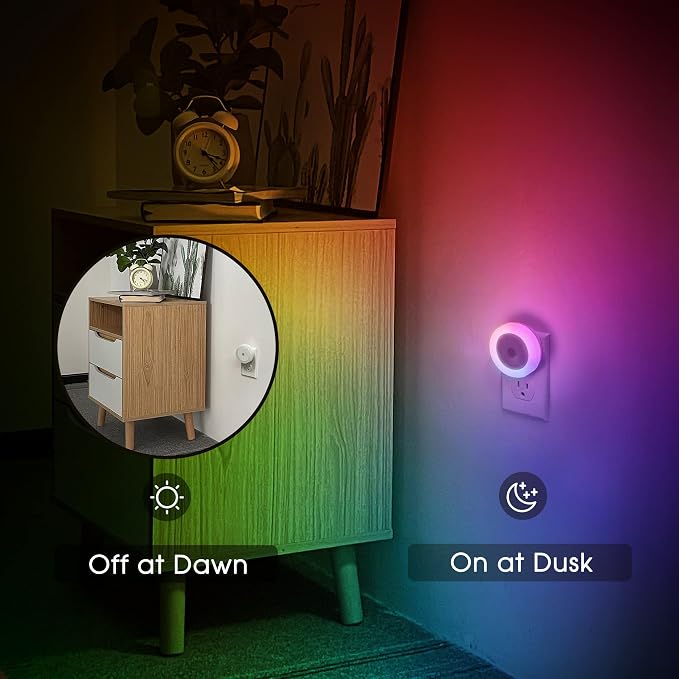 Night Light for Kids, Dynamic RGB Color Changing Night Lights | Nightlight with Light Sensors, Kids NightLights for Bedroom, Plug in Night Light for Boys, Girl NightLight, 4 Pack