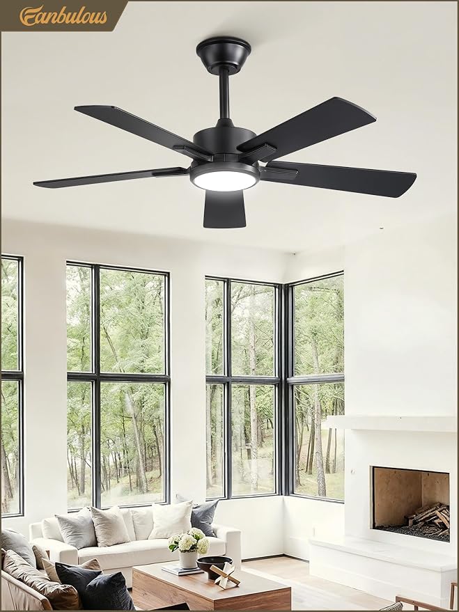 Fanbulous 42 Inch Ceiling Fans with Light, Black, Remote & APP Control | Stepless CCT & Dimmable Light, 20W LED Ceiling Fans, 6 Speeds, Reversible Quiet DC Motor, for Bedroom Living Room Apartment