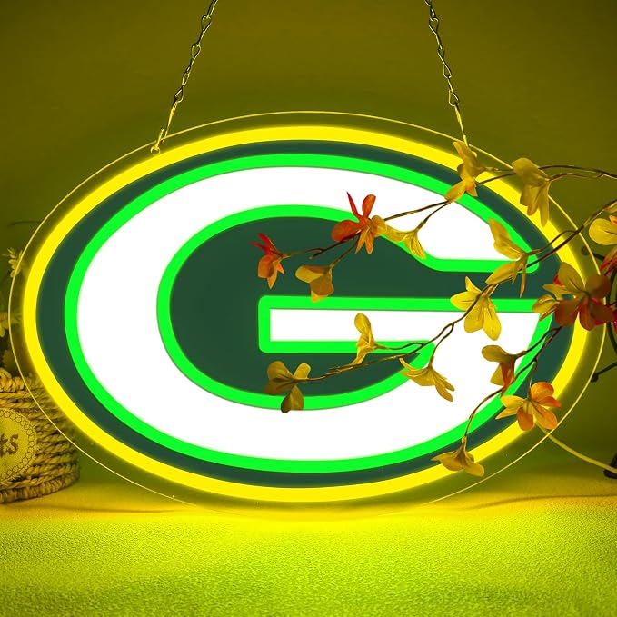 Packers Football Neon Signs Led Sign for Wall Decor Rugby Team Light Up Sign Suitable for Man Cave Office Bar Pub Wall Art Gifts for Teen Boys