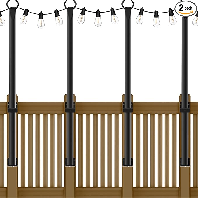 4 Pack String Light Poles,5Ft Metal Poles for Outdoor String Lights,Outdoor Light Poles with Post,Poles/Stand for Outside,Patio,Deck,Backyard,Garden Wedding,Party