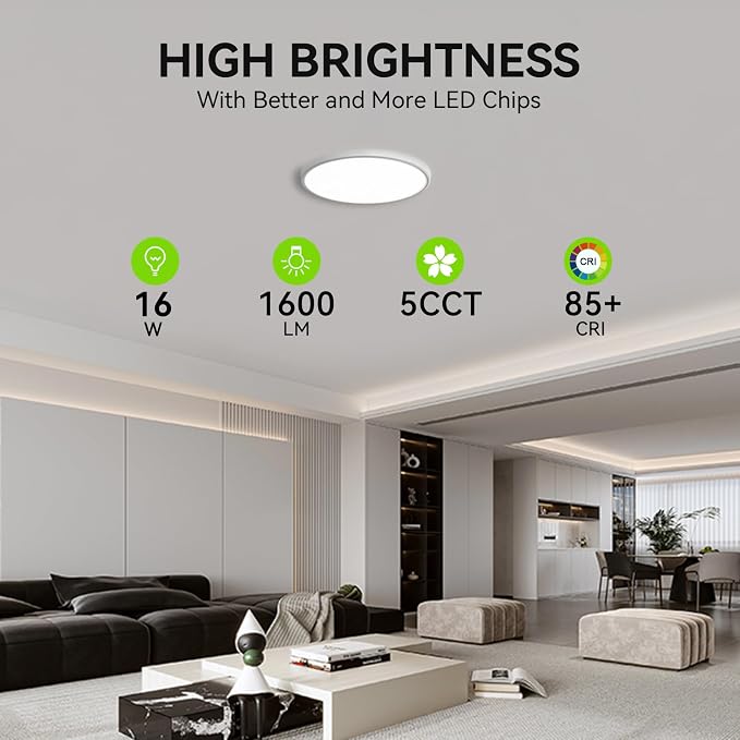 MODERN 12Pack LED Flush Mount Ceiling Light, 3000K-3500K-4500K-5000K-6000K Adjustable Ceiling Lamp,7.5inch Surface Mounted for Living Room, Bedroom, Kitchen, Laundry, Hallway(White, 12 Pack)