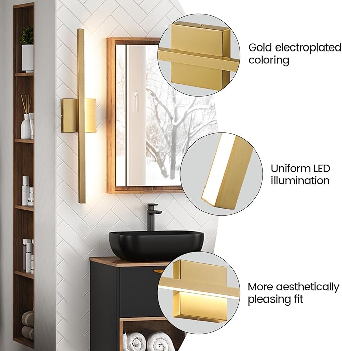 Gold Bathroom Light Fixtures - 23.6 inch Brushed Gold Vanity Lights for Bathroom Over Mirror Dimmable18W LED Dimmable 5CCT Wall Sconce Lighting Fixture for Bathrooms Bedroom